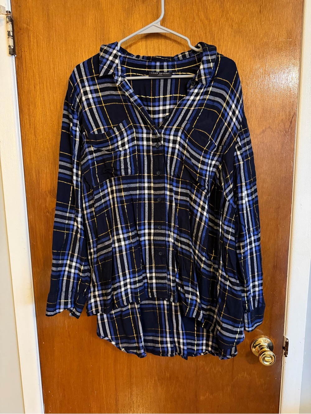 Lane Bryant Blue Plaid Button-Up Shirt